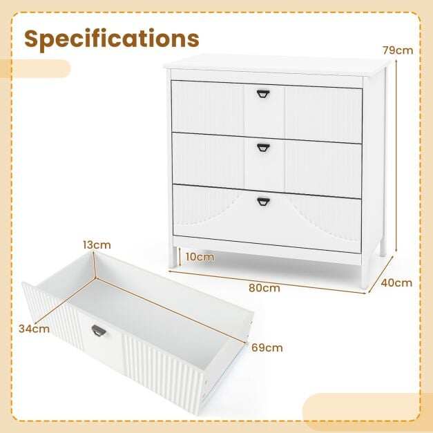 3-sahtliga kummut valge MDF 80x40x79 cm