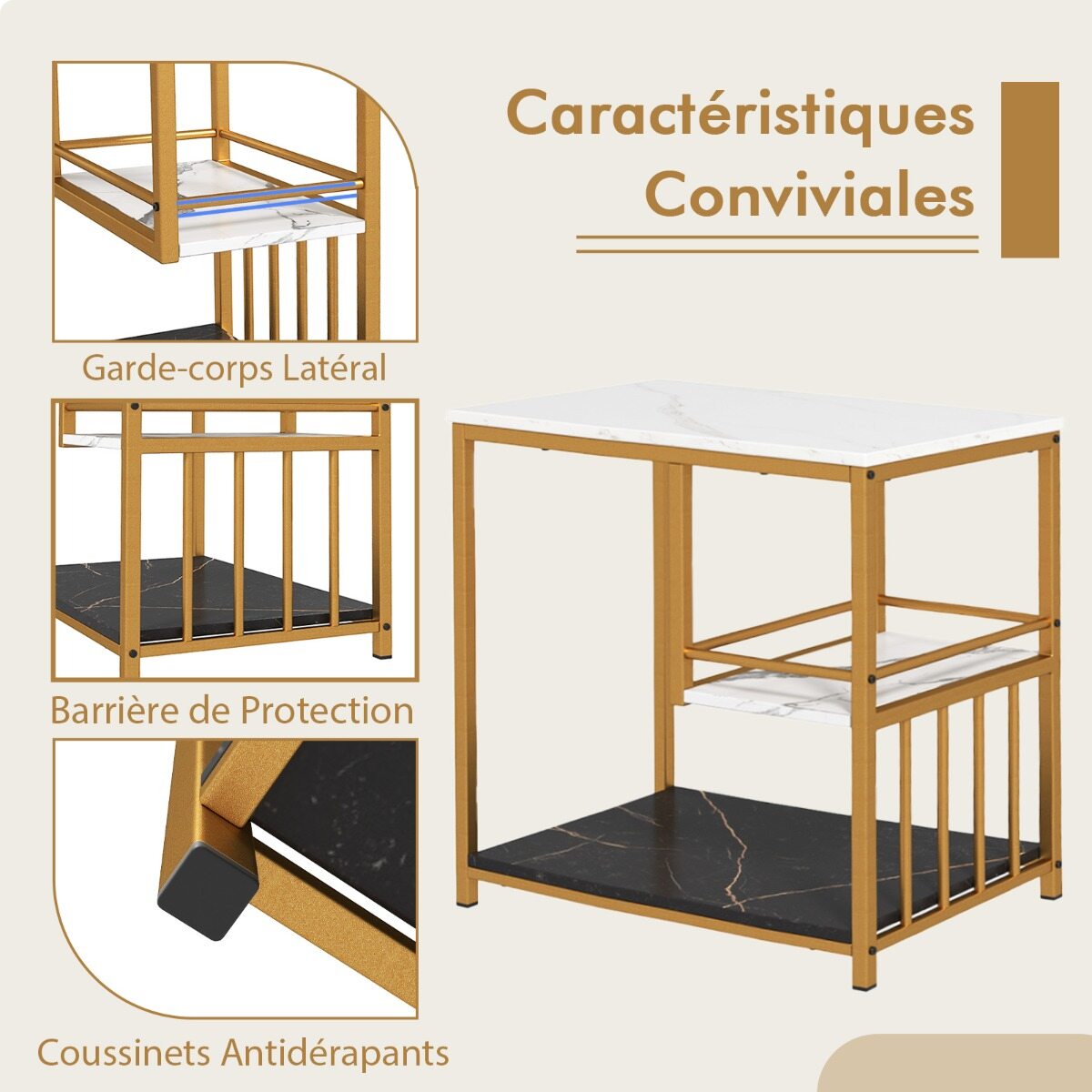 3-korruseline valge marmorilaudiga diivanilaud