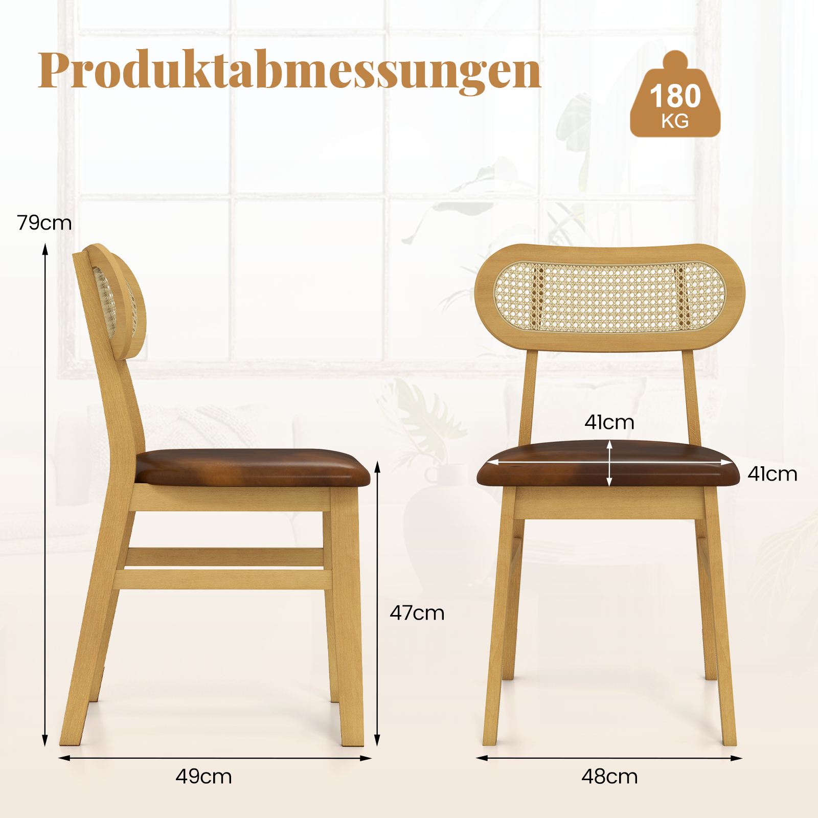 2-osaline puidust söögitoolide komplekt, pruun