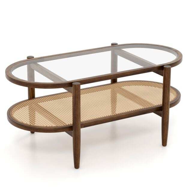 Kohvilaud klaasist lauaplaadi ja rotangist riiuliga pruun 102x56x47 cm