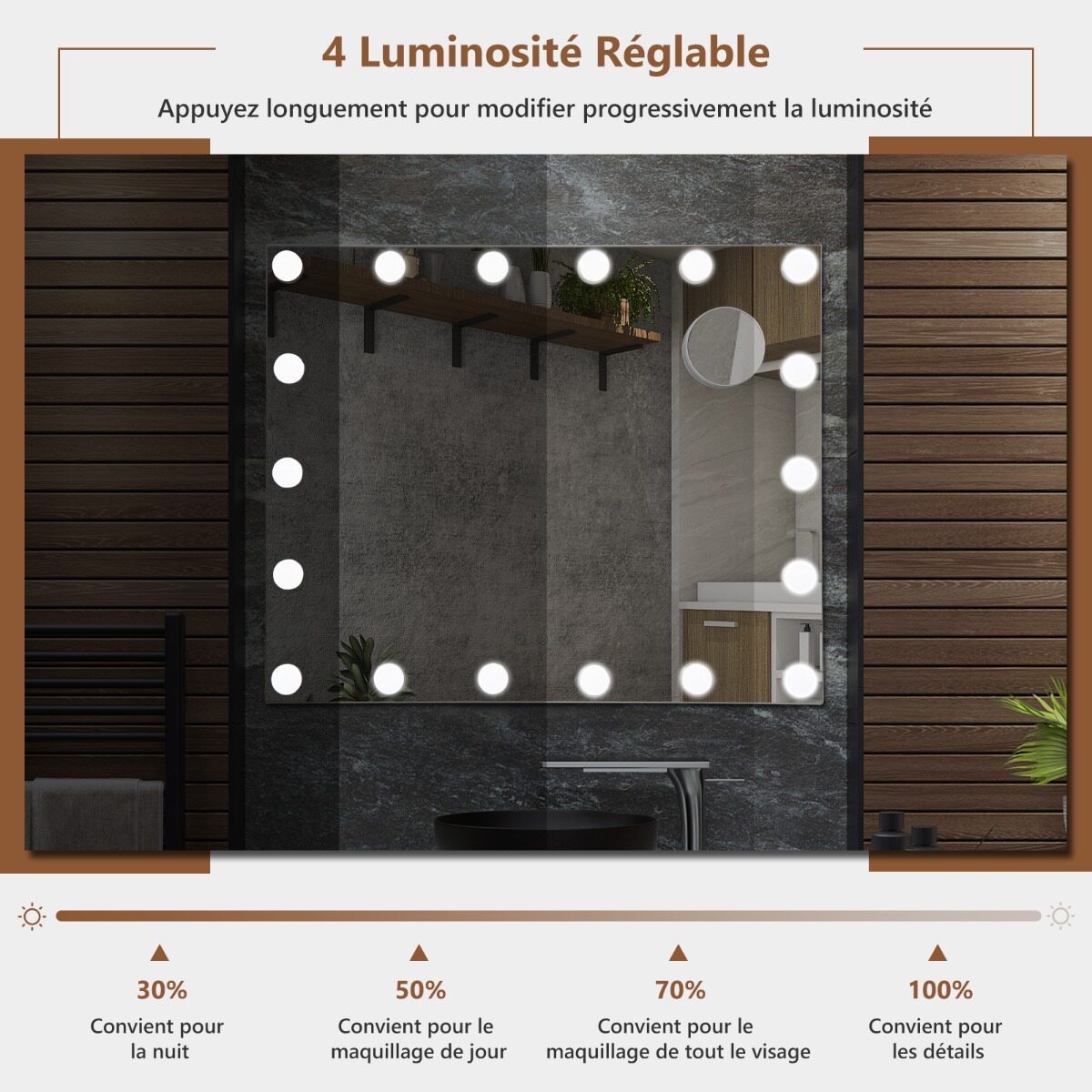 Hollywoodi meigipeegel 18 LED pirniga 3x suurendus Valge