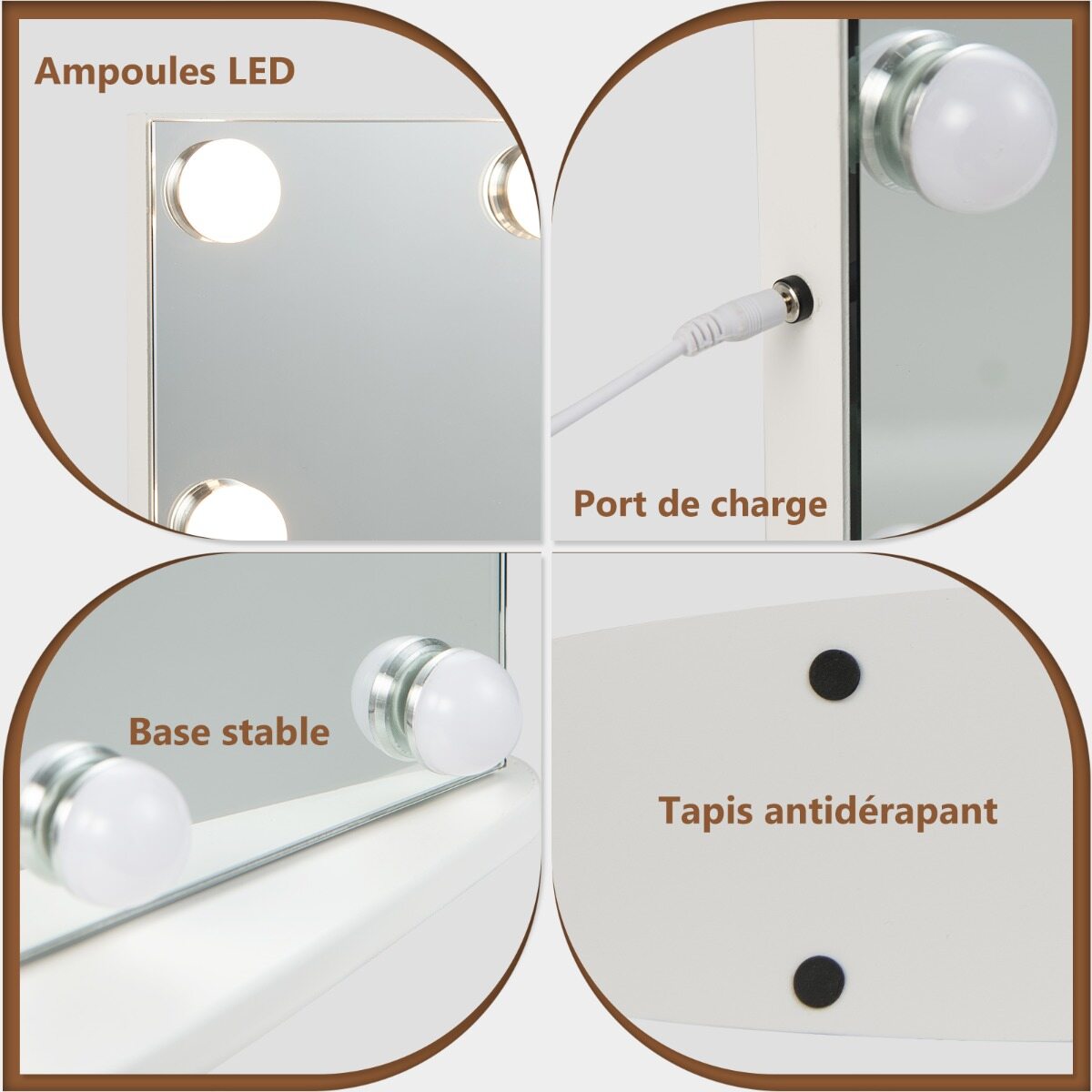 Hollywoodi meigipeegel 18 LED pirniga 3x suurendus Valge