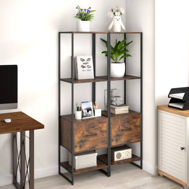 5-korruseline kitsas raamaturiiul sahtliga, Rustic Brown
