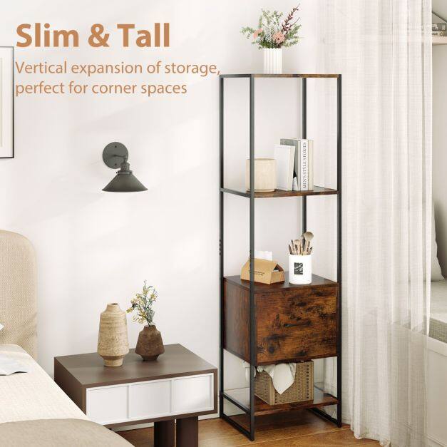 5-korruseline kitsas raamaturiiul sahtliga, Rustic Brown