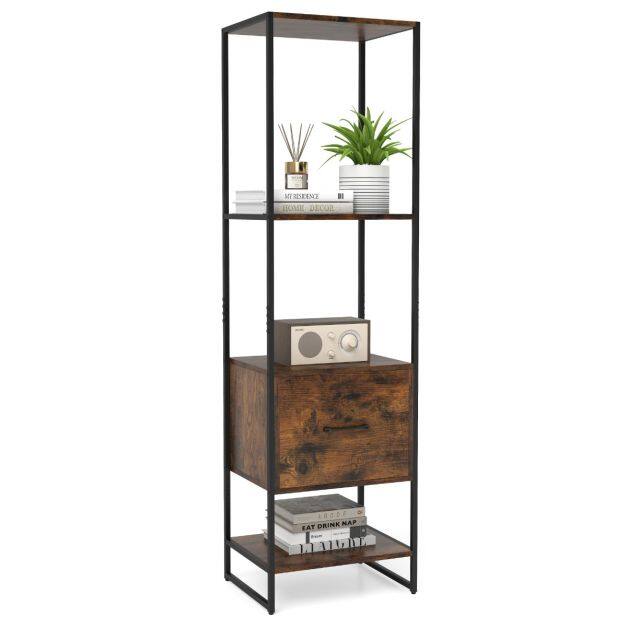 5-korruseline kitsas raamaturiiul sahtliga, Rustic Brown