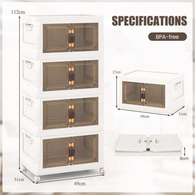 4 kastiga virnastatav hoiukapp ratastel 49,5×31,5×112,5 cm