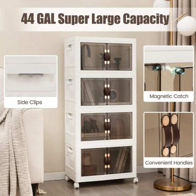 4 kastiga virnastatav hoiukapp ratastel 49,5×31,5×112,5 cm