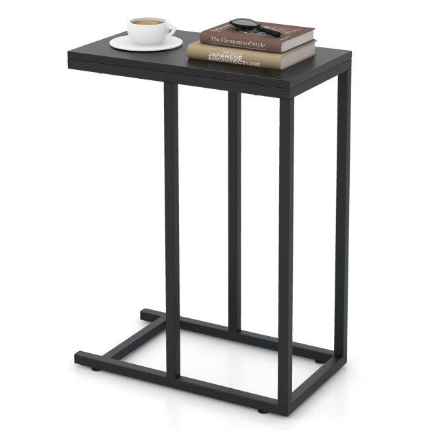 C-kujuline diivanilaud ja voodilauake 64cm metallraamiga, rustikaalne tamm, must