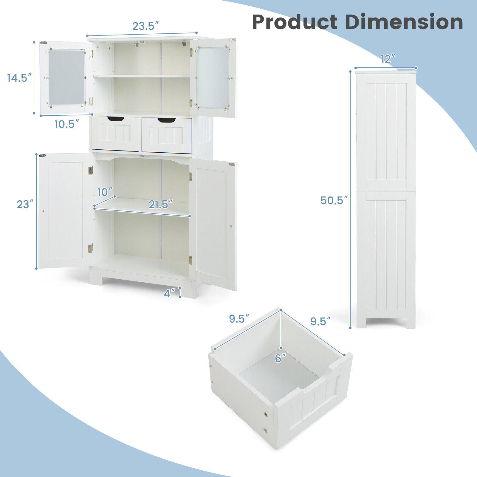 Vaba seisev vannitoakapp 5-korruseline 60 × 30 × 128 cm, valge