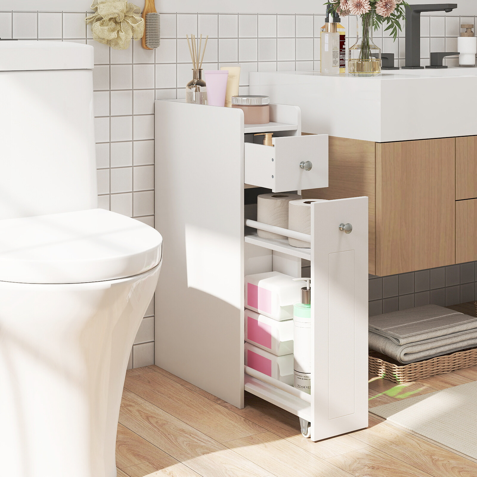 Vannitoakapp, 4-astmeline, kitsas, valge