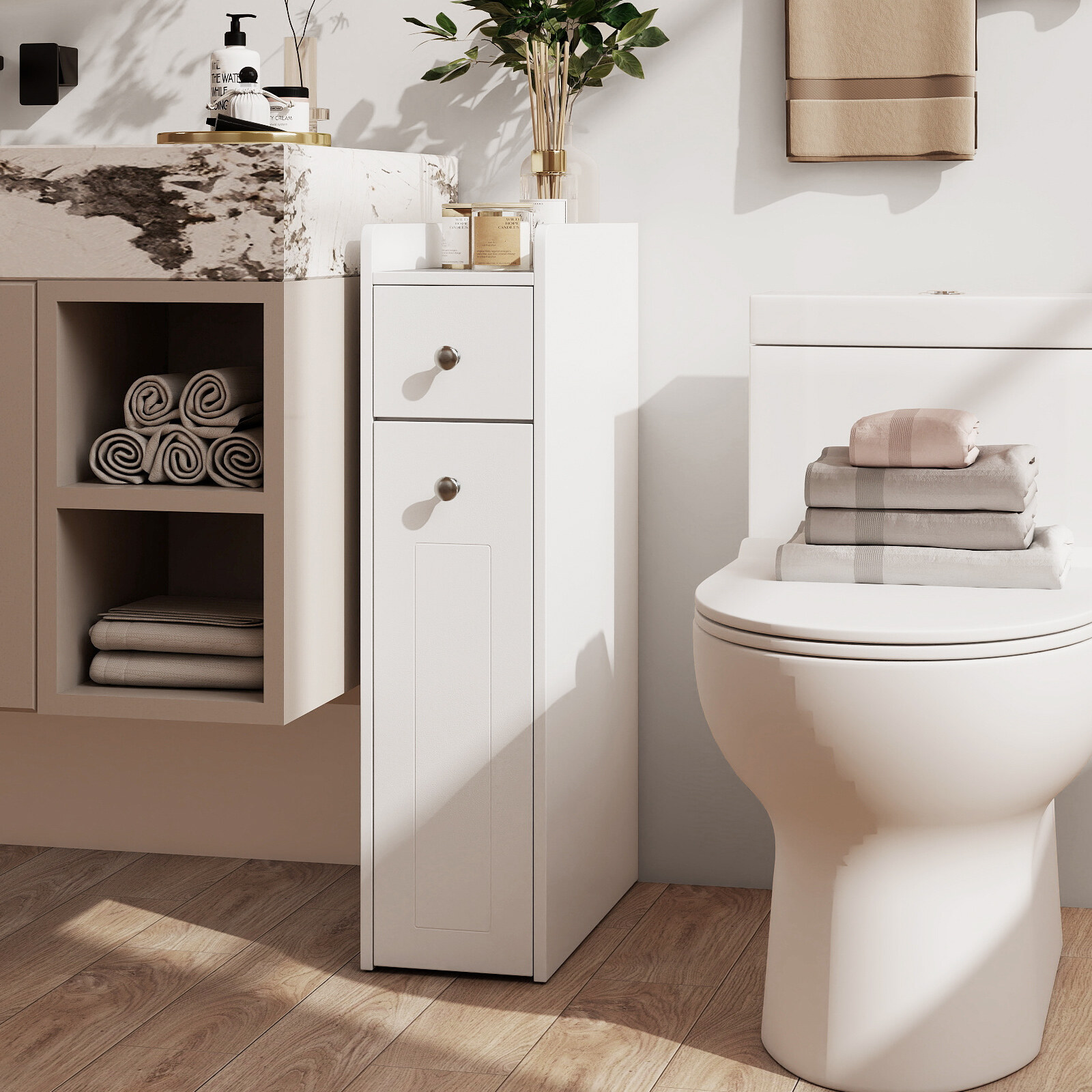 Vannitoakapp, 4-astmeline, kitsas, valge