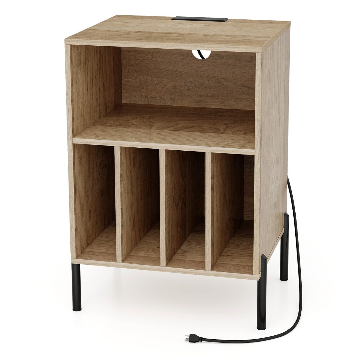 Vinüülplaadi mängija alus riiuliga metalljalgadel 53 × 45 × 78,5 cm naturaalne