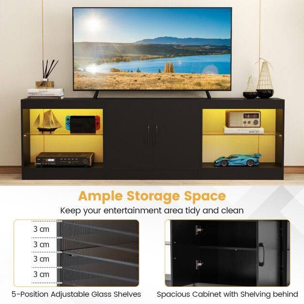 Moodultelekas 85″ telerile, LED-valgusega, reguleeritavate klaasriiulitega, must