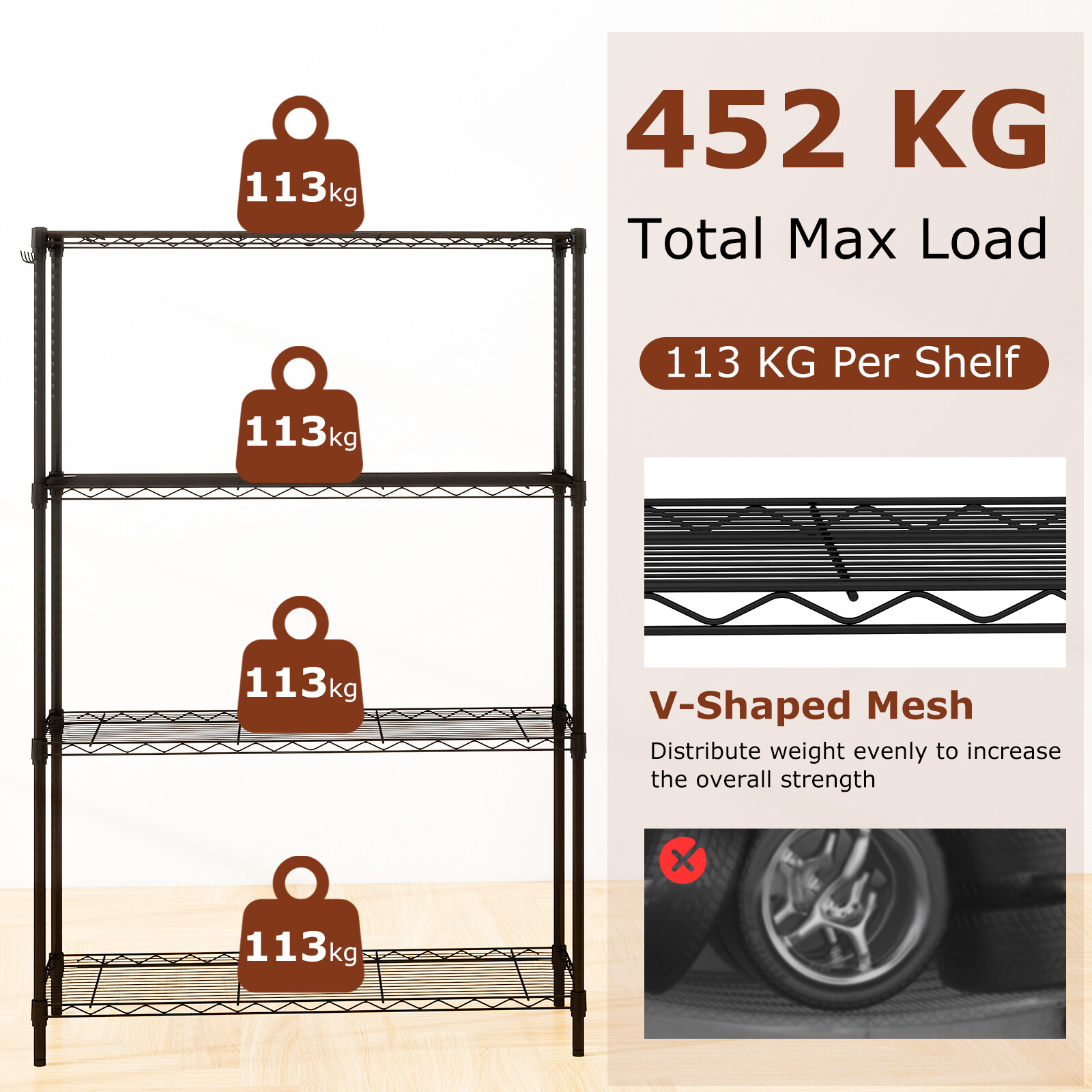 Metallist hoiuriiul 4-korruseline 91x35x138,5 cm