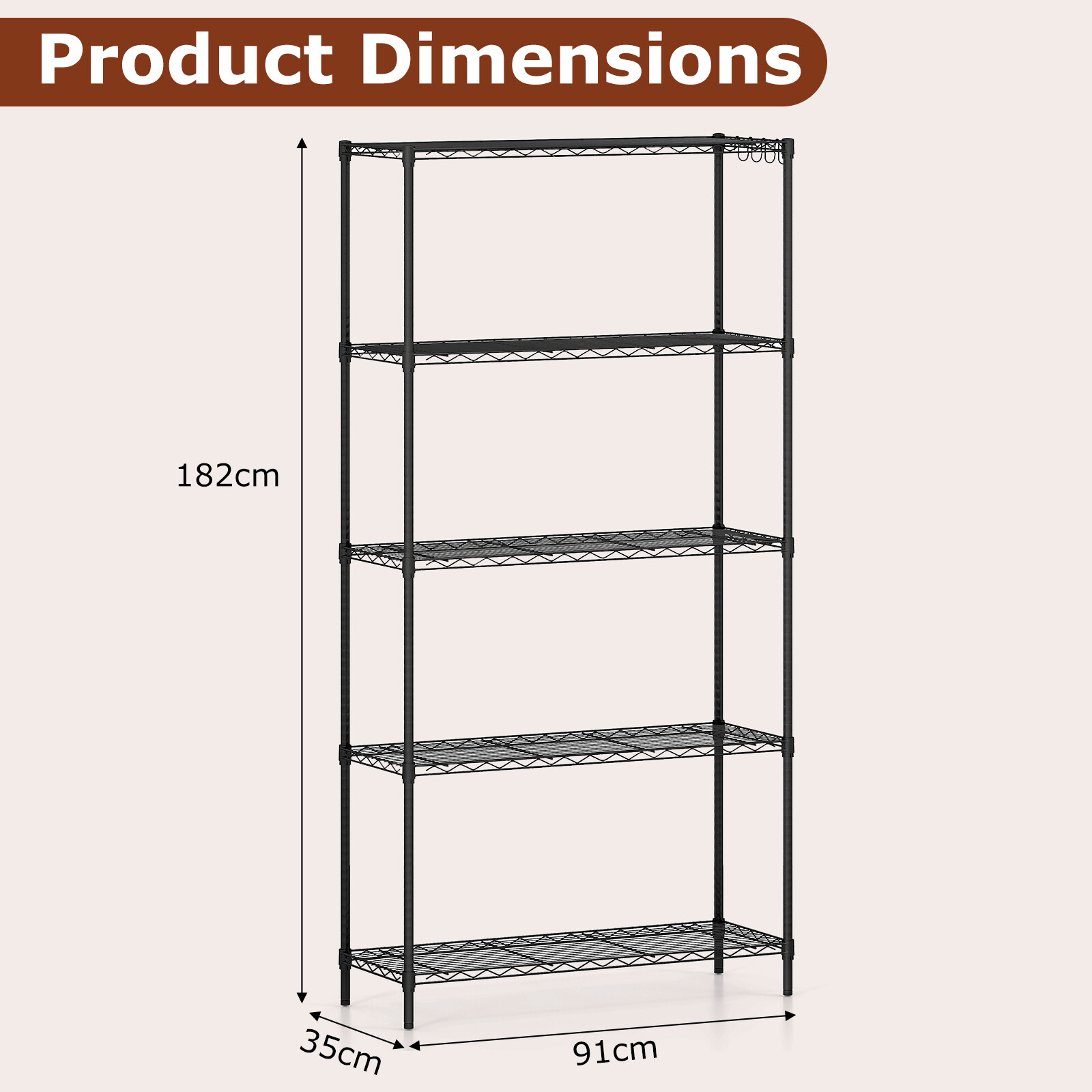 Metallist hoiuriiul 5-korruseline 91x35x182 cm