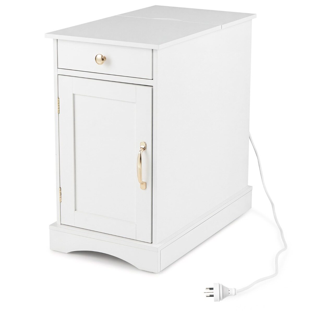 Öökapp integreeritud pistikupesadega, reguleeritava riiuli ja sahtliga, USB-C, 60x35x62 cm, valge