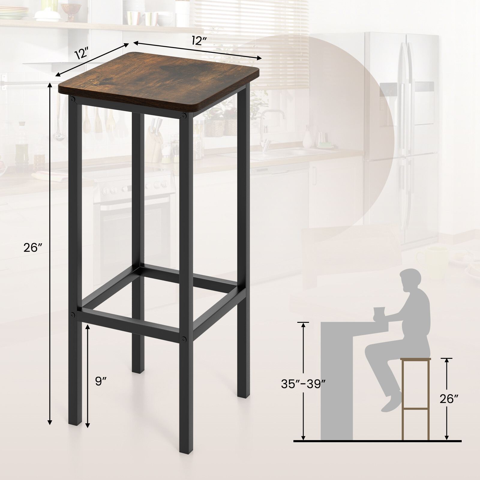 4-Osaline baaritoolide komplekt 66 cm metalljalgade ja jalatoega, hall