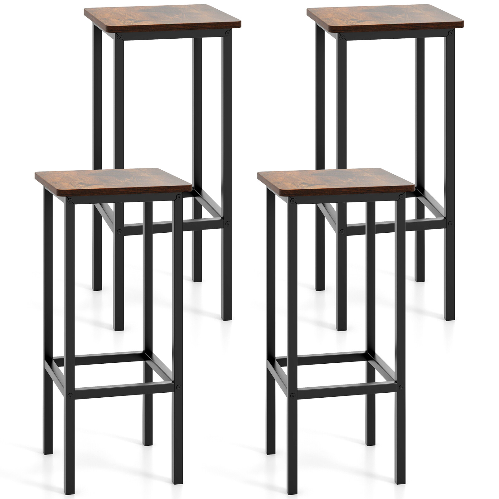 4-Osaline baaritoolide komplekt 66 cm metalljalgade ja jalatoega, hall