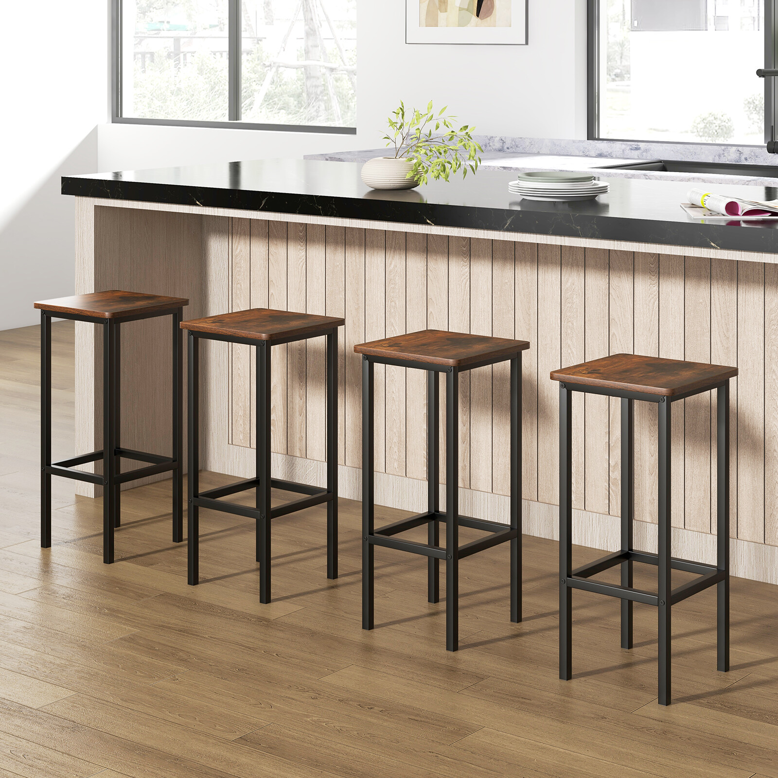 4-Osaline baaritoolide komplekt 66 cm metalljalgade ja jalatoega, hall