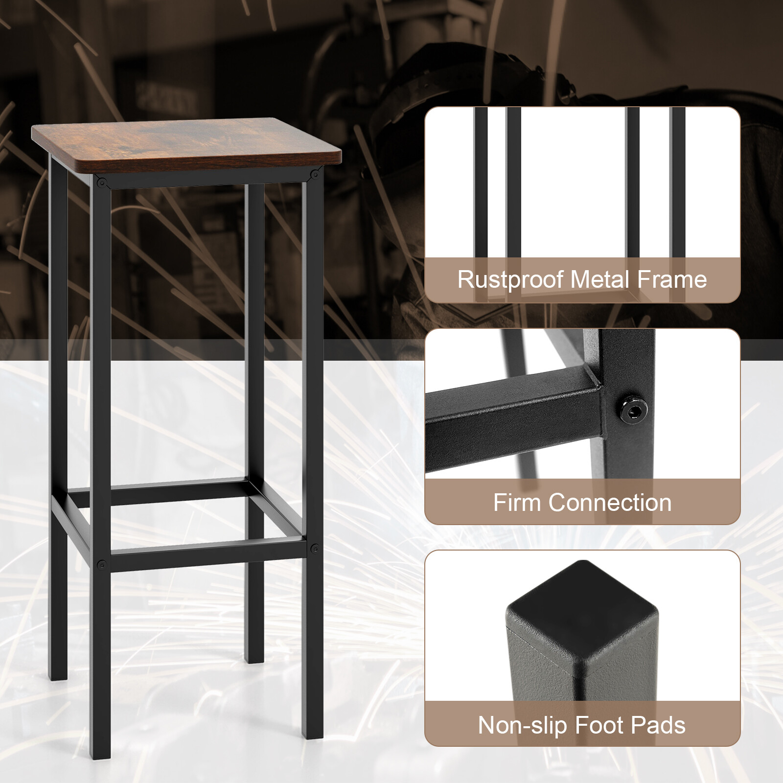 4-Osaline baaritoolide komplekt 66 cm metalljalgade ja jalatoega, hall
