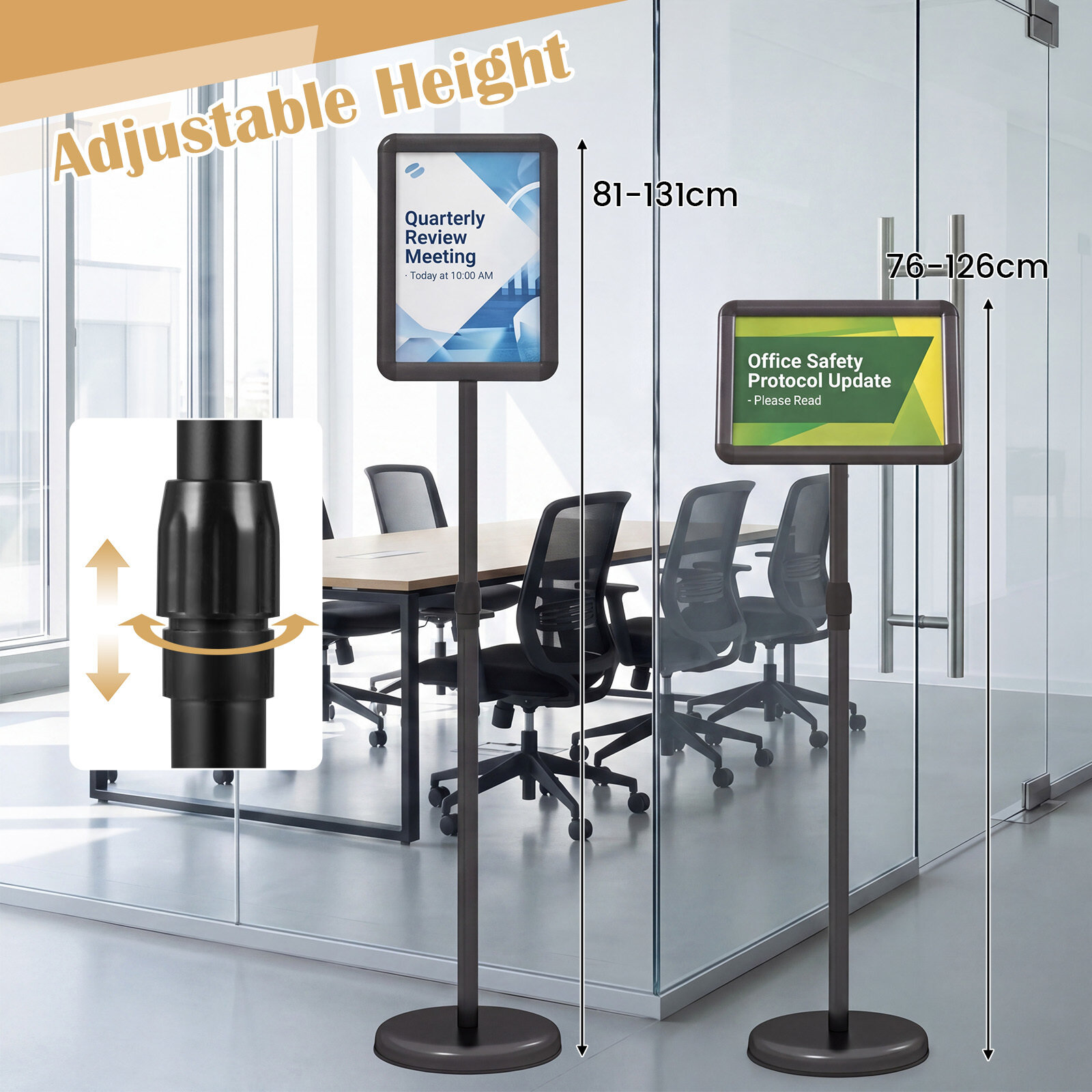 8.5 x 11 tolli sildiraam alusega ja 360° pööramisega, must