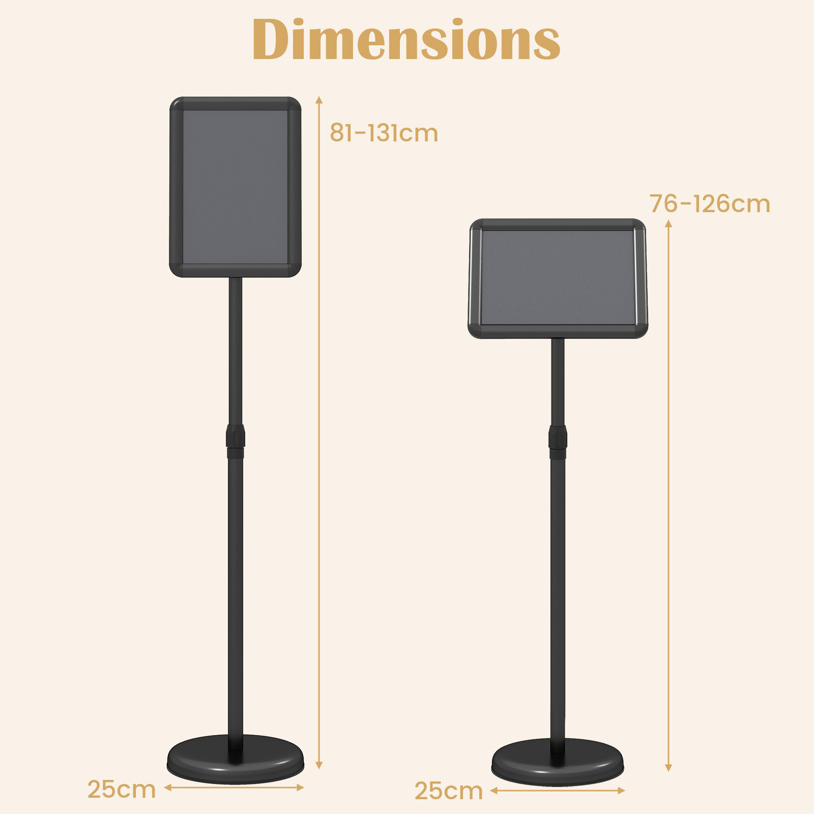 8.5 x 11 tolli sildiraam alusega ja 360° pööramisega, must