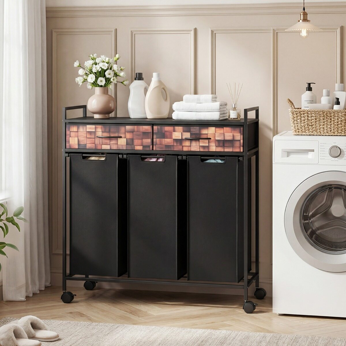 3-osa Pesukorv Rattaga 135L Pruun
