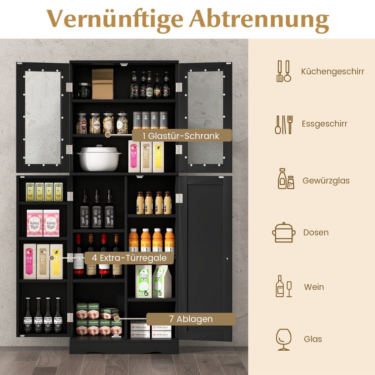 Must köögikapp klaasustega ja riiulitega