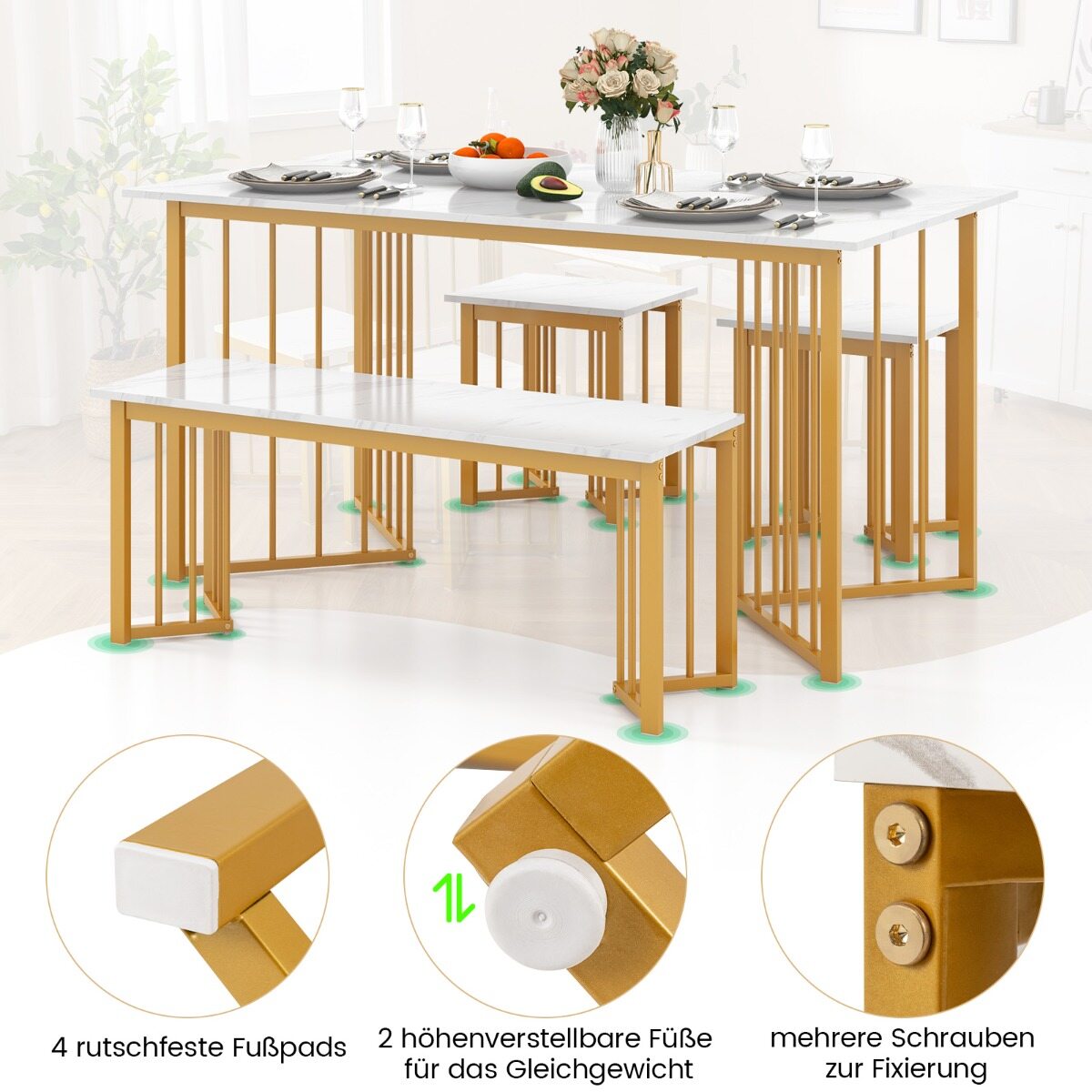 4-osaline söögitoakomplekt valge + kuldne