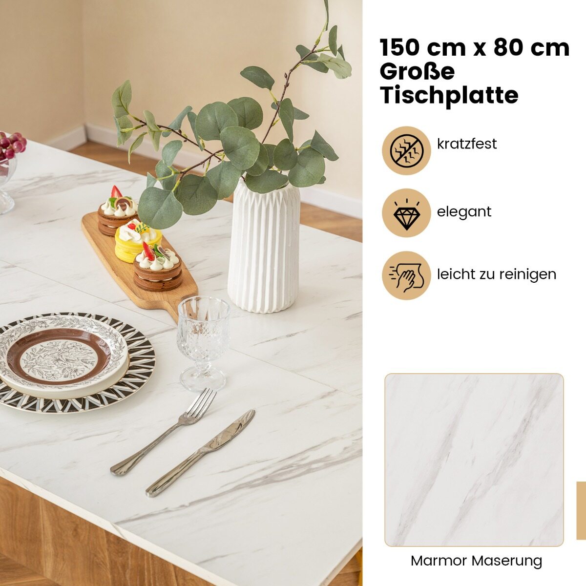 4-osaline söögitoakomplekt valge + kuldne