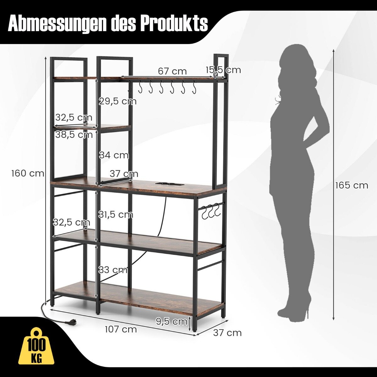 5-korruseline köögiriiul pistikupesadega pruun
