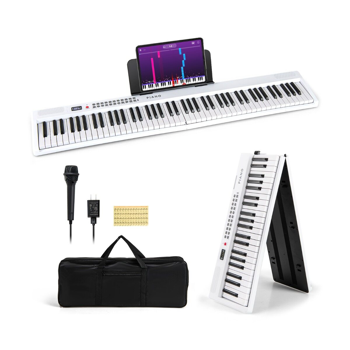 88-klahviga valge kokkupandav digitaalpiano