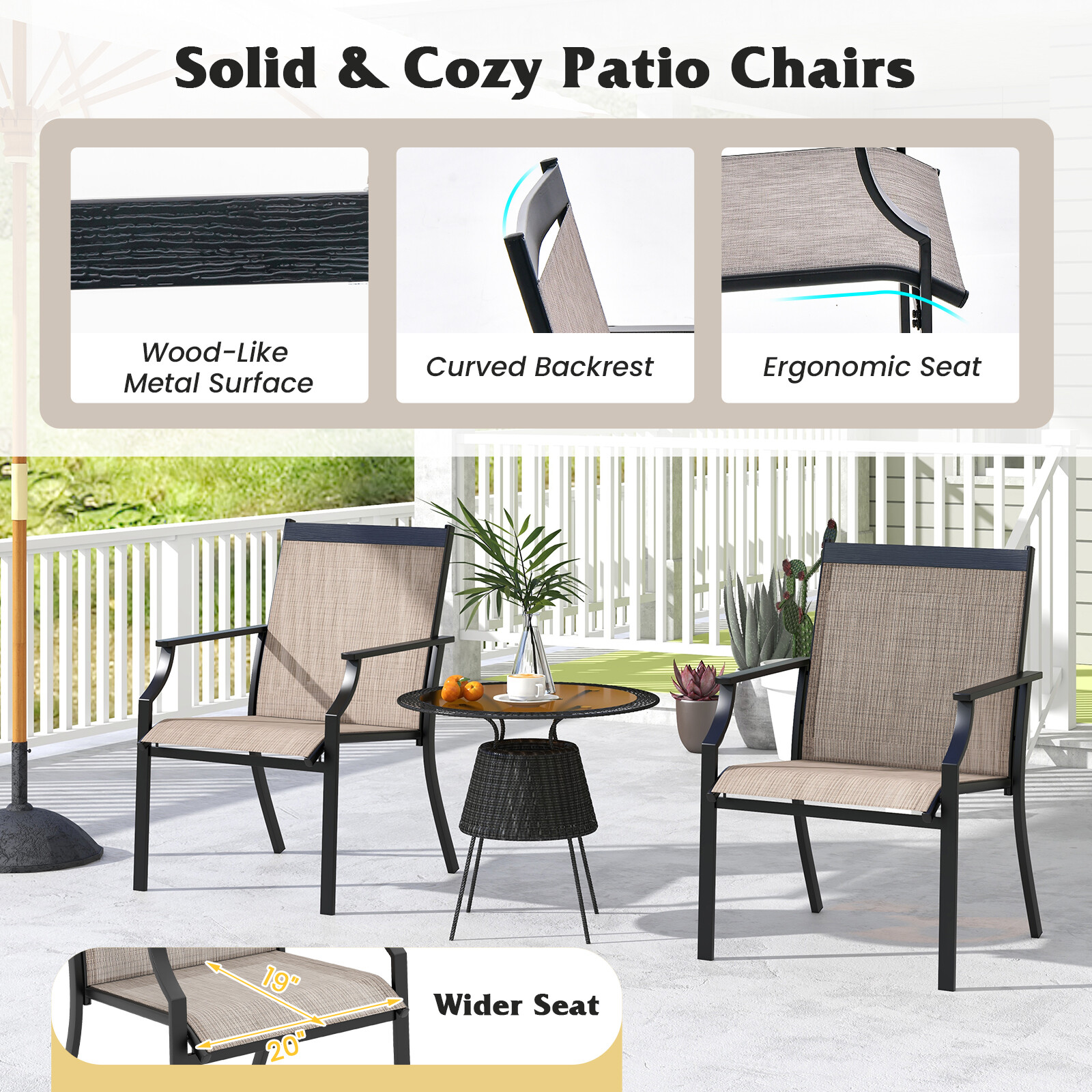 2-osaline Patio söögitool metallraamiga – Kohvi