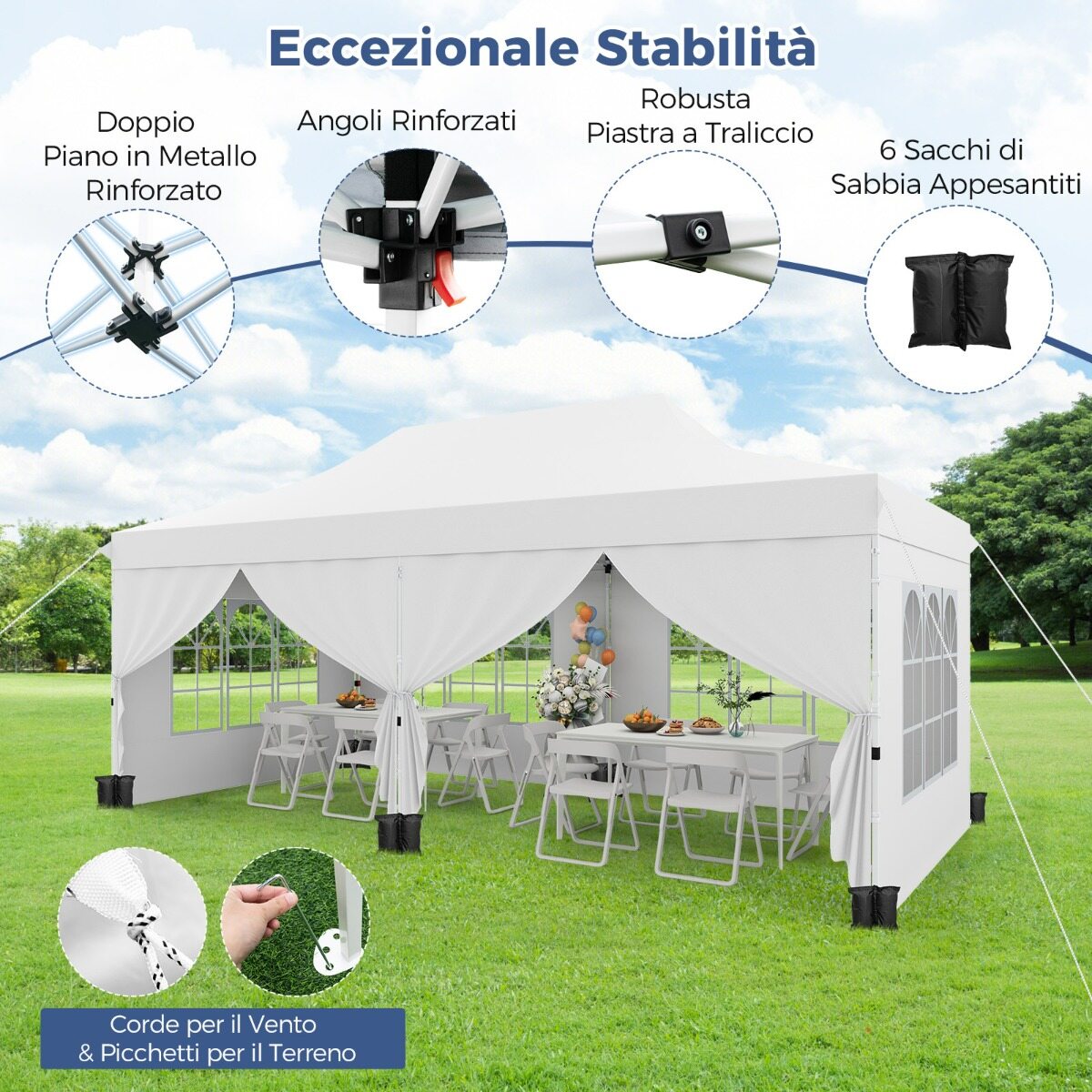Pop Up telk 3x6m, 6 külgseina, valge