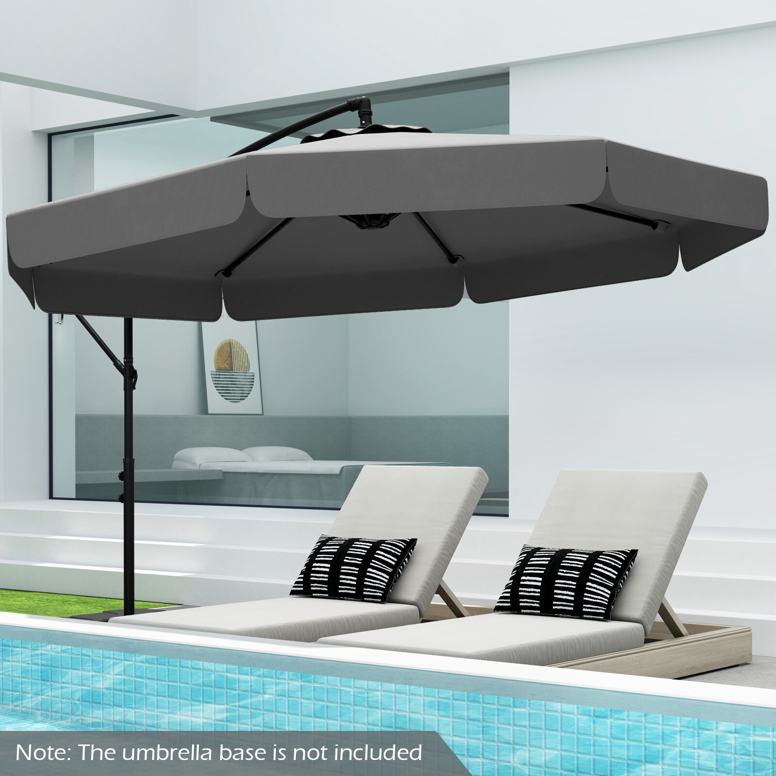 290 cm terrassis külgvarjuga päikesevari, hall, volangäärega