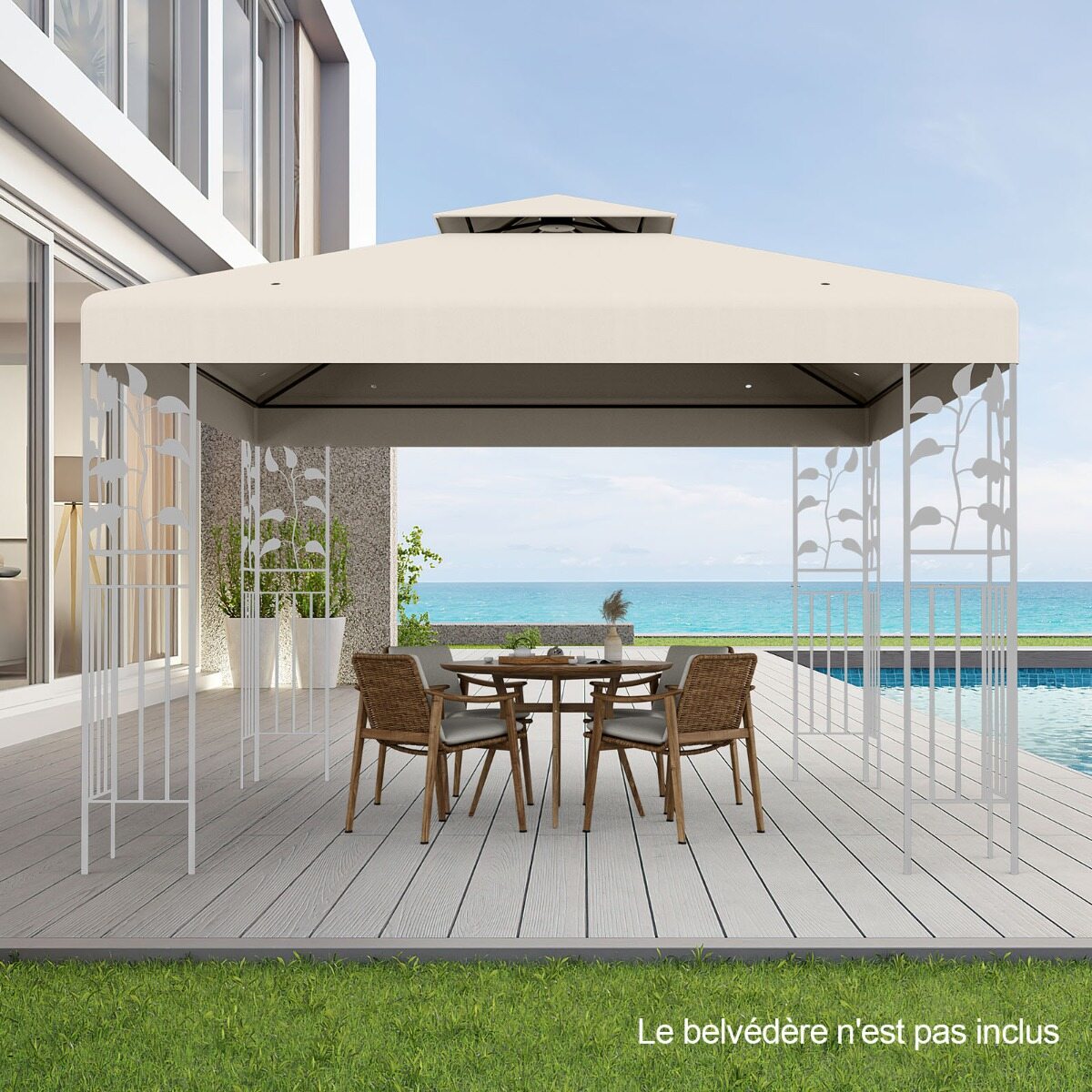 Asenduskate 300 × 300 cm kahekordse katusega terrassipaviljonile, beež