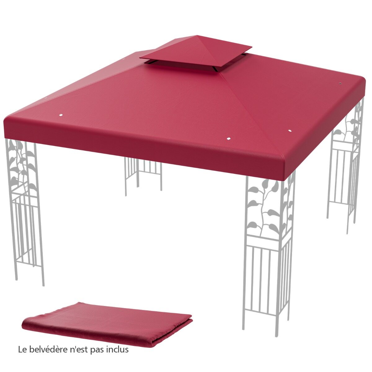 Asenduskate 300 × 300 cm kahekordse katusega terrassipaviljonile, veinipunane