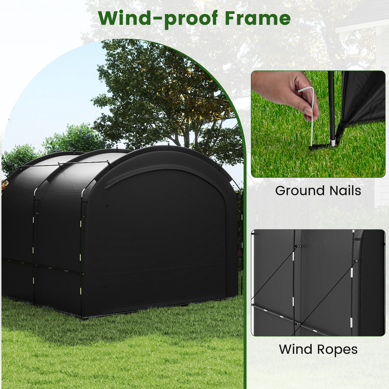 Jalgrattahoiu telk 254 × 215 × 192 cm veekindla hõbedase kangaga, must