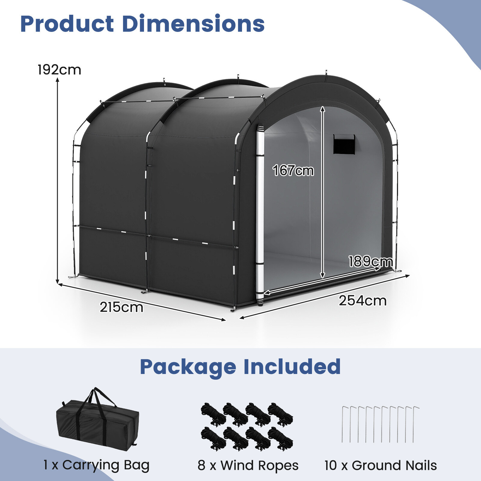Jalgrattahoiu telk 254 × 215 × 192 cm veekindla hõbedase kangaga, must