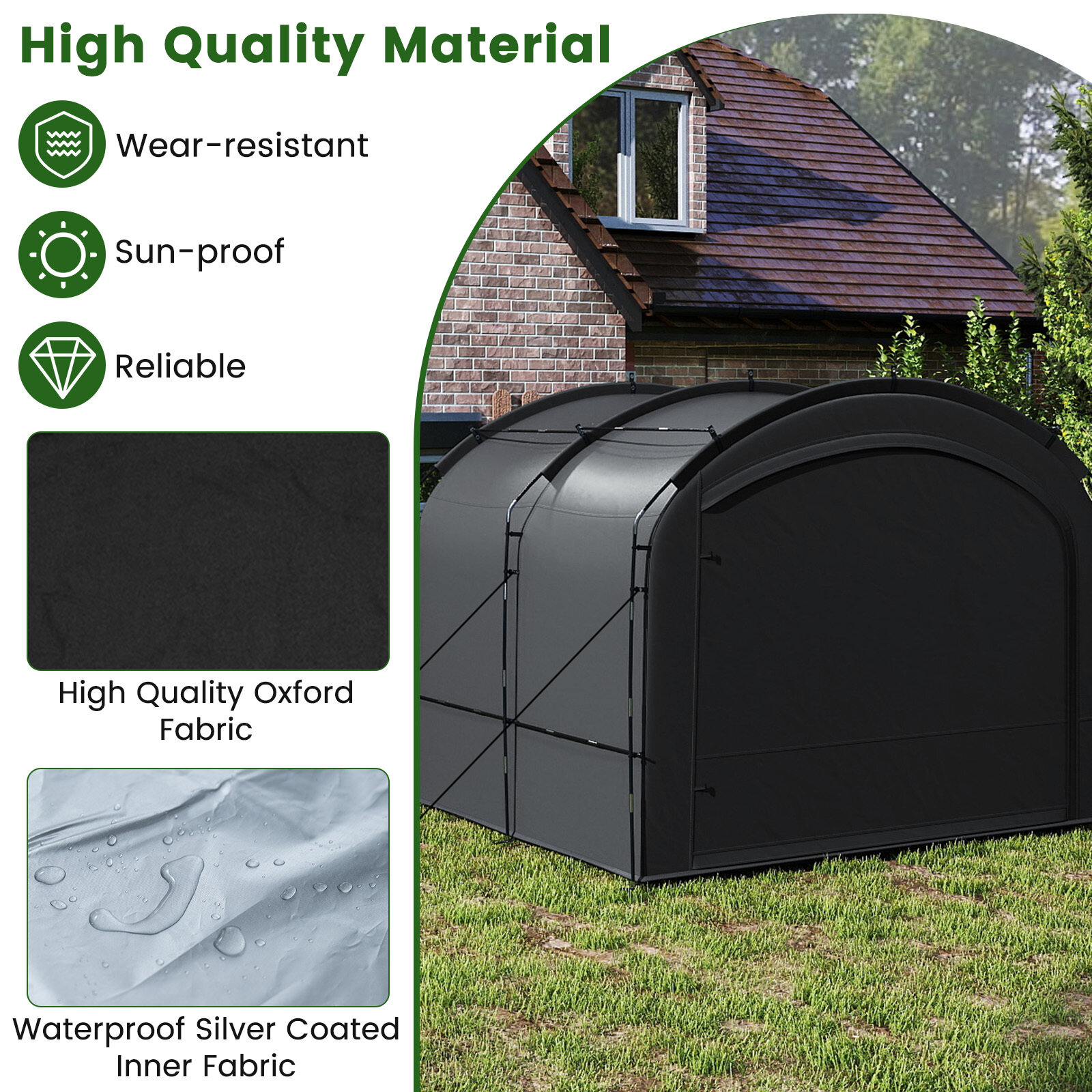 Jalgrattahoiu telk 254 × 215 × 192 cm veekindla hõbedase kangaga, must