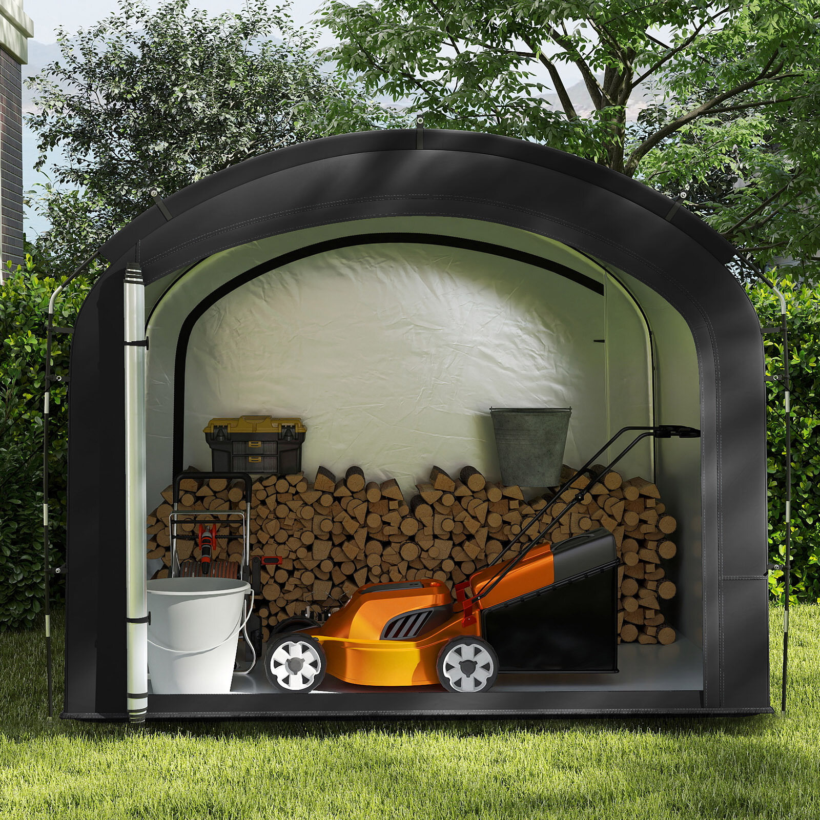 Jalgrattahoiu telk 254 × 215 × 192 cm veekindla hõbedase kangaga, must