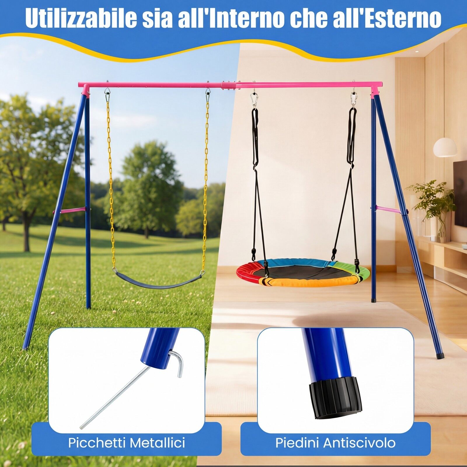 Laste kiigekomplekt raamiga, bungee ja lendava taldrikuga