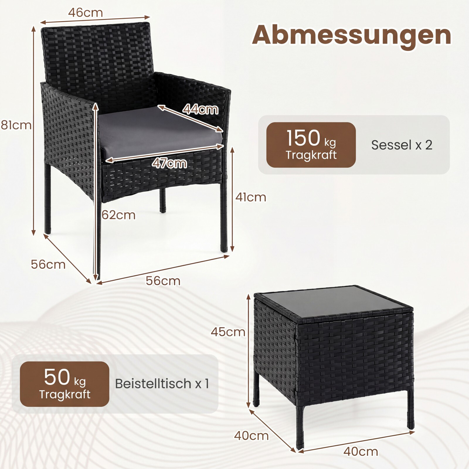 Aiatoolide komplekt 3-osaline, hall rattan