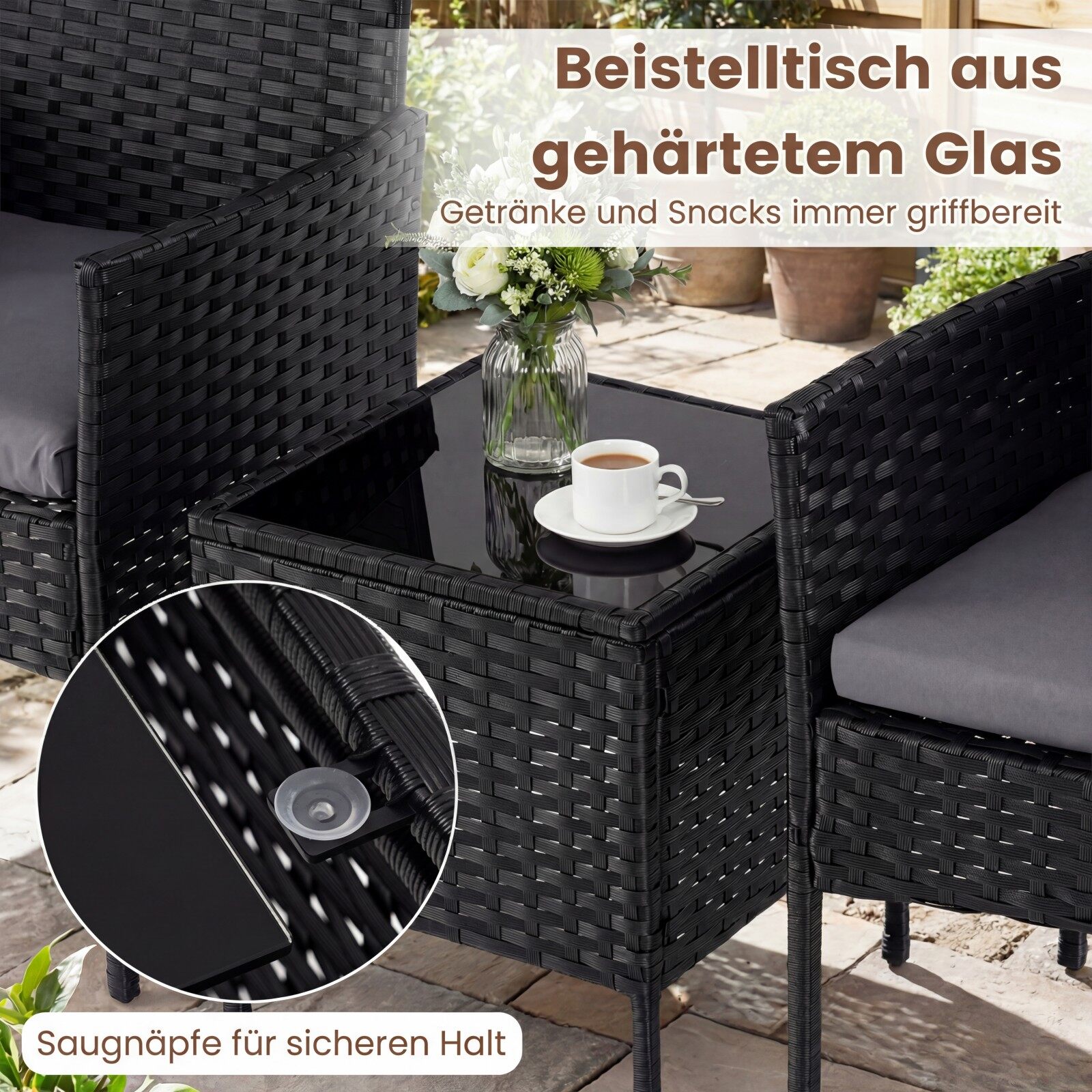 Aiatoolide komplekt 3-osaline, hall rattan