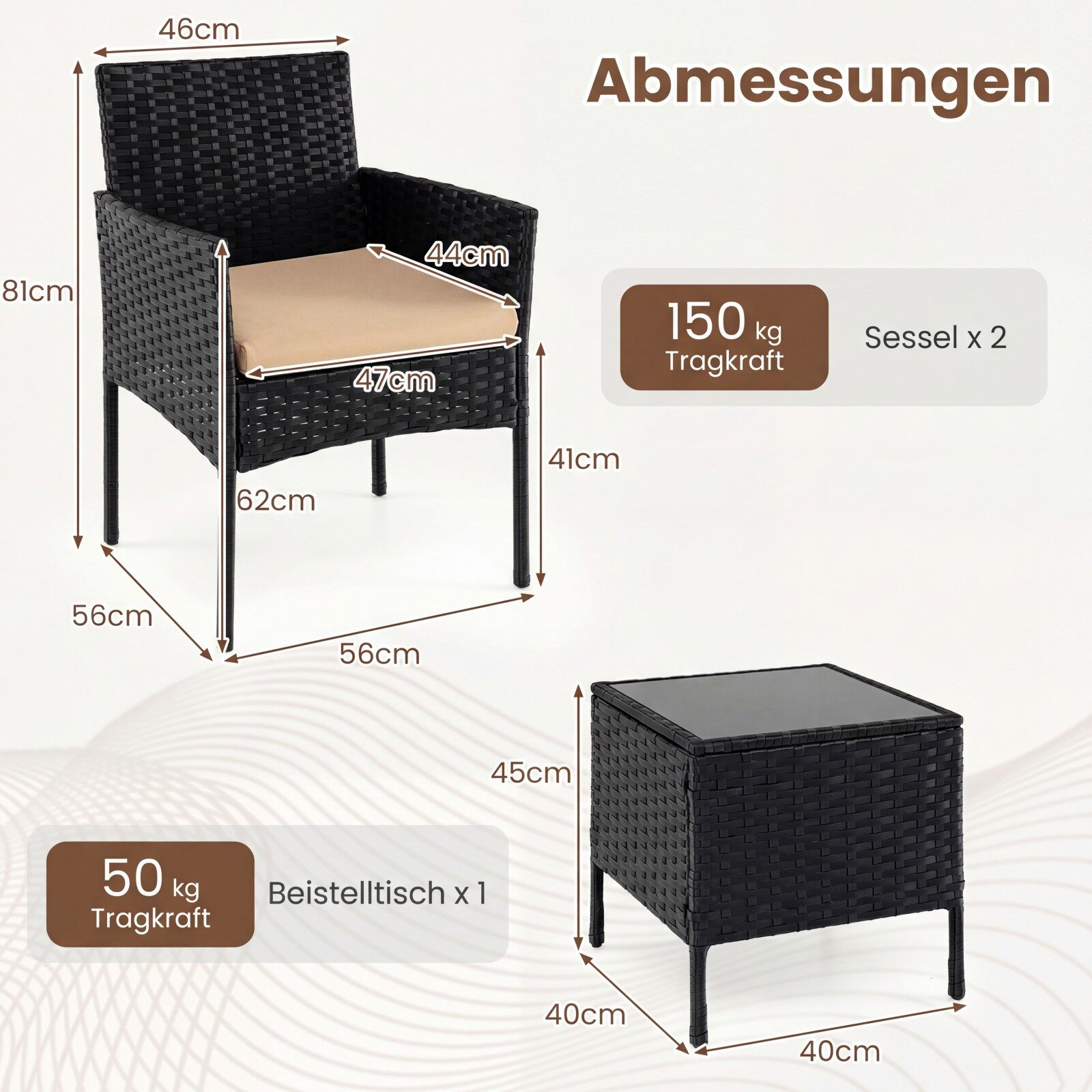 3-osaline rattan rõdu mööblikomplekt, kollane