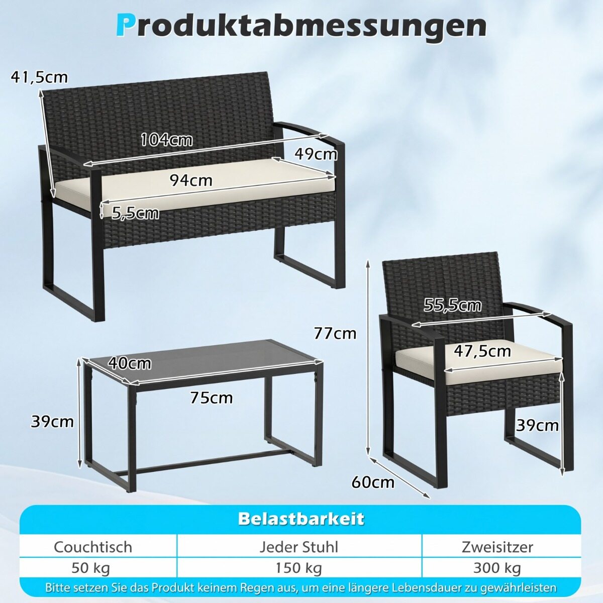 Rattan aiamööblikomplekt 2 tugitooli, diivan, laua ja patjadega, beež
