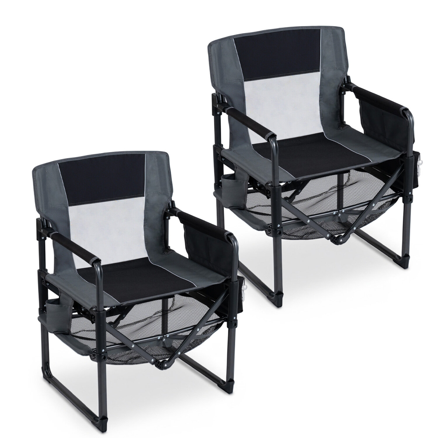 Outdoor chair cup holderi ja pudeliavajaga, must / hall