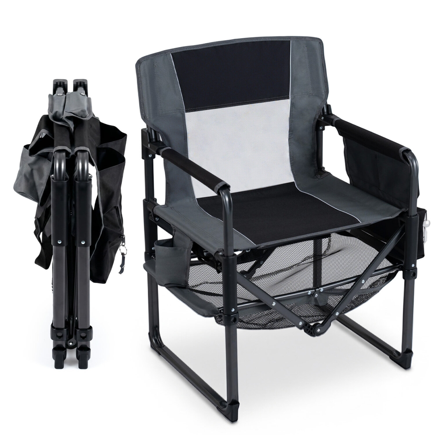 Outdoor chair cup holderi ja pudeliavajaga, must / hall