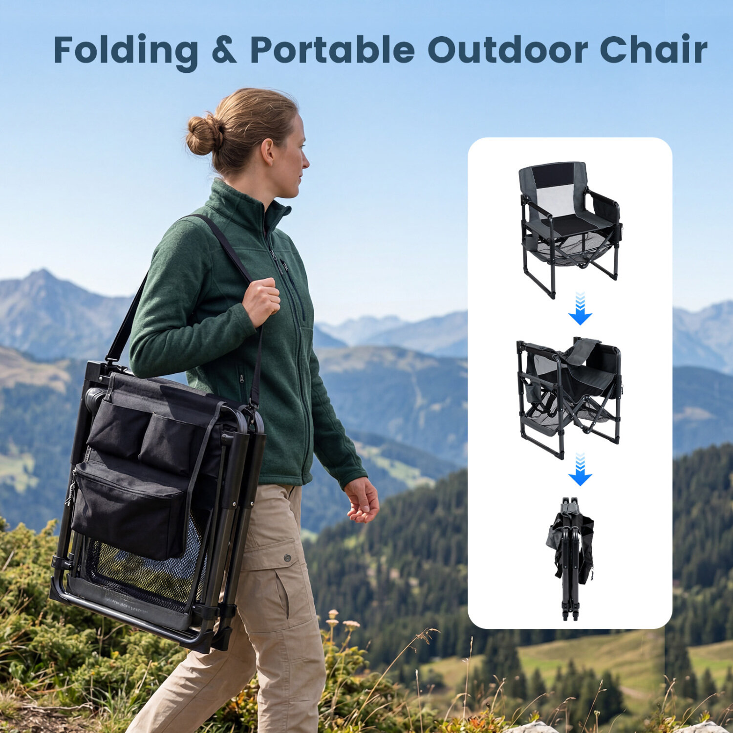 Outdoor chair cup holderi ja pudeliavajaga, must / hall