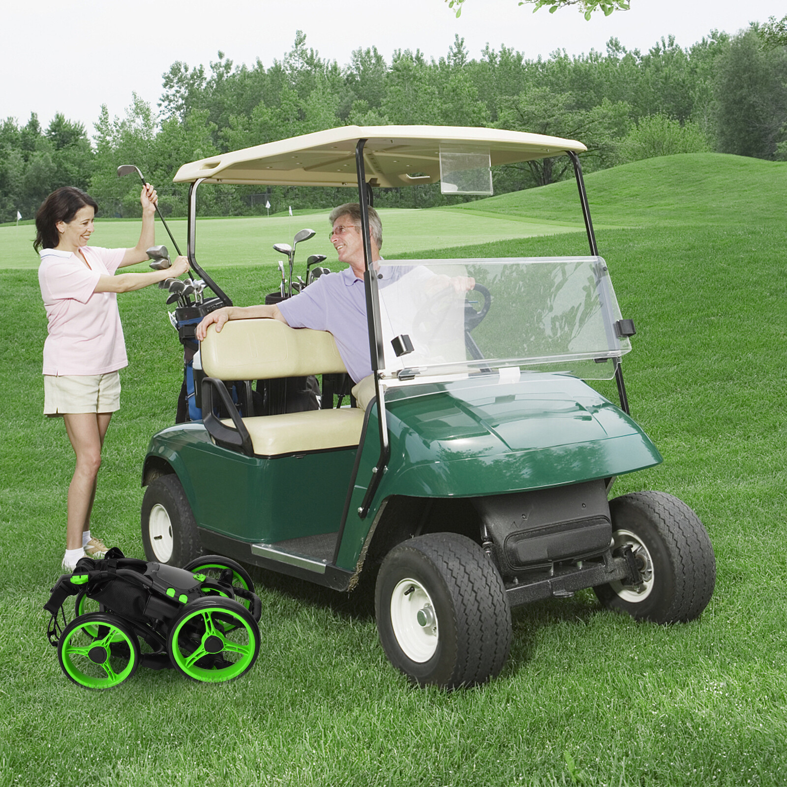 Kerge kokkupandav 4-rattaline golfikäru roheline